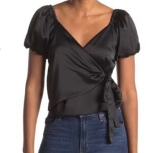 WAYF Where Are You From Black Faux Wrap Blouse Women’s Size Small
